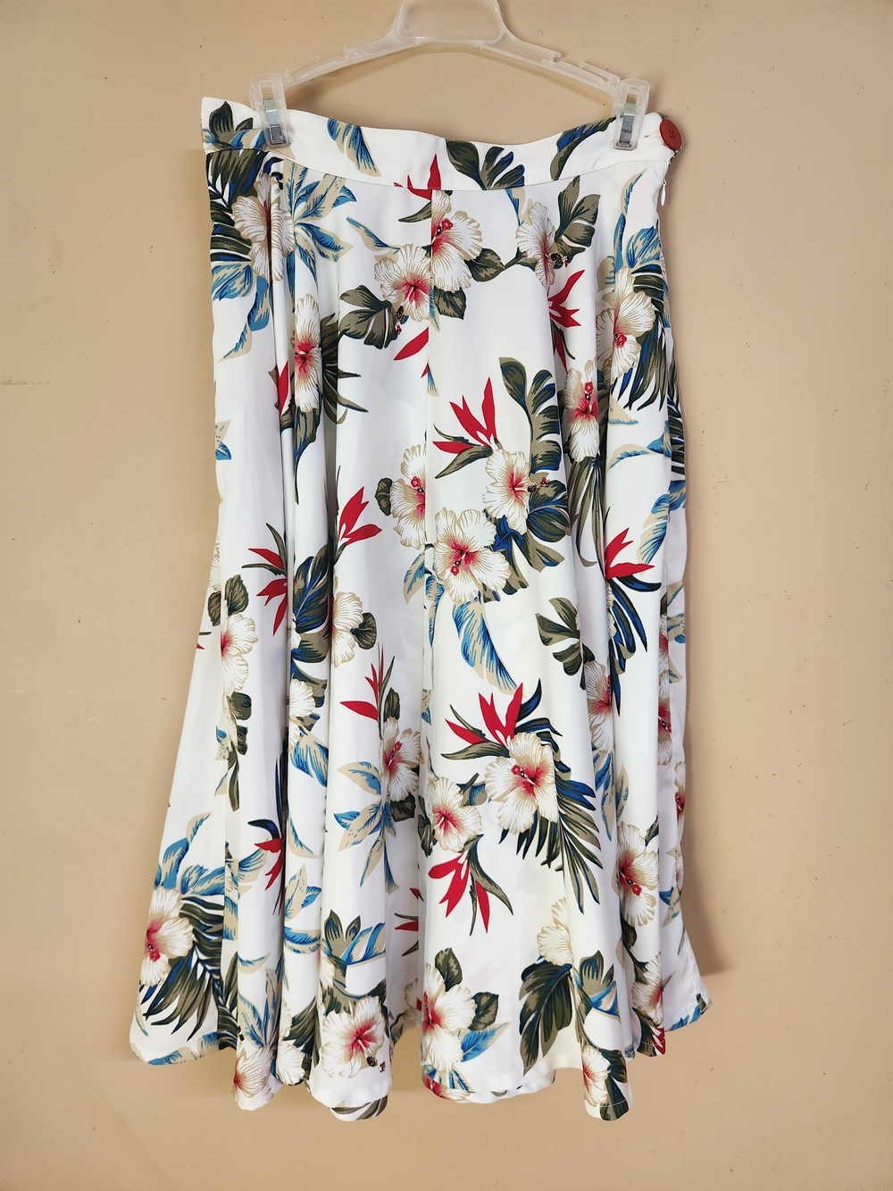 White Floral Circle Skirt with Red & Blue Tropical Print